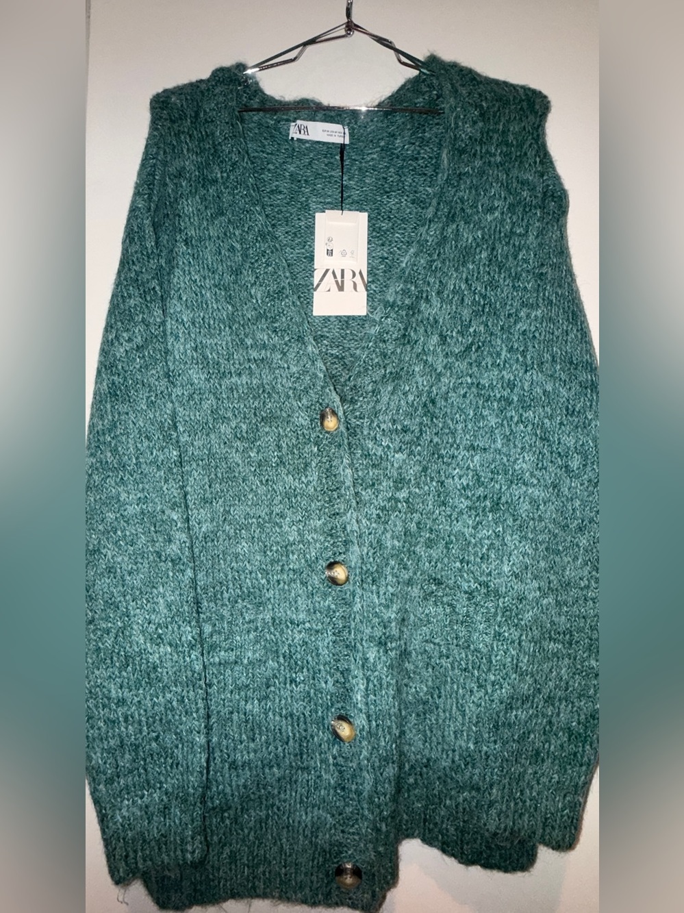 Zara Teal Green Chunky Knit Button Cardigan